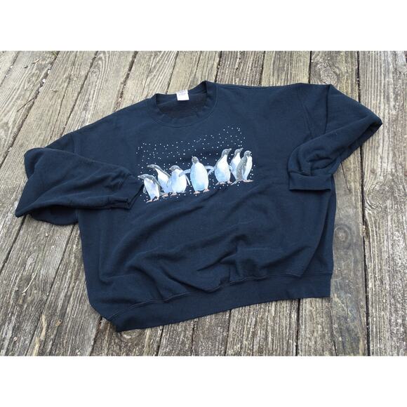 Gilden Heavy Blend Sweatshirt 2XL Penguins Graphic Pullover Crewneck Nature - Picture 1 of 8
